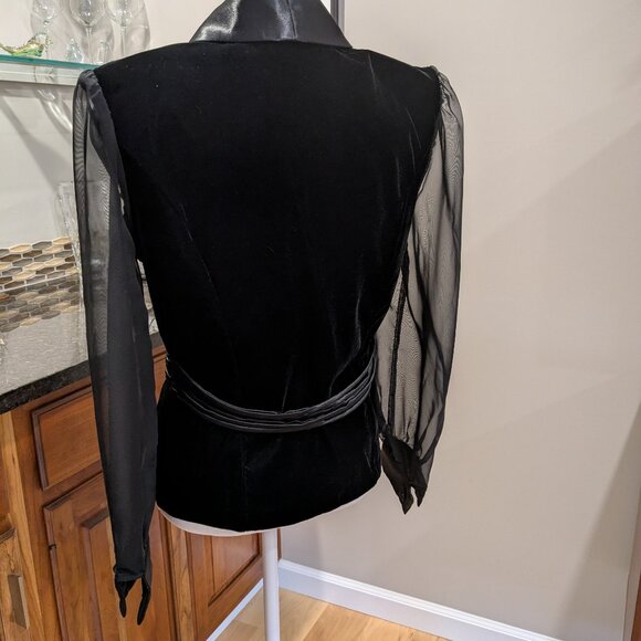 Vintage R&K Evening Blazer Black Velvet Sheer Chiffon Sleeve Tuxedo Jacket Sz 8 - Picture 6 of 6